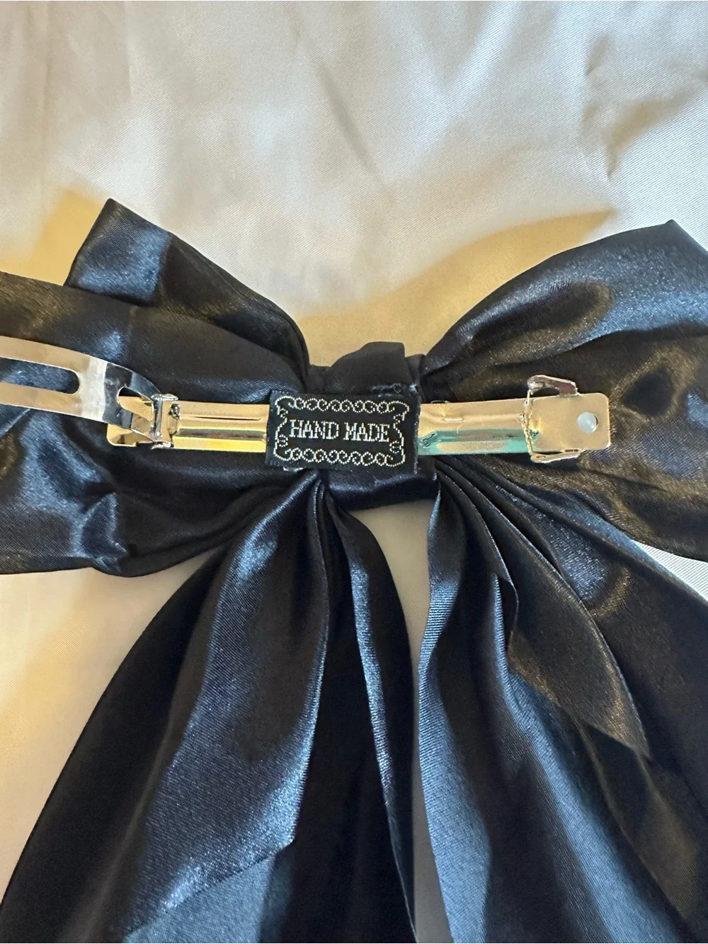 Large Black Satin Bow Barrette Long Tail Hair Clip balletcore  NWOT